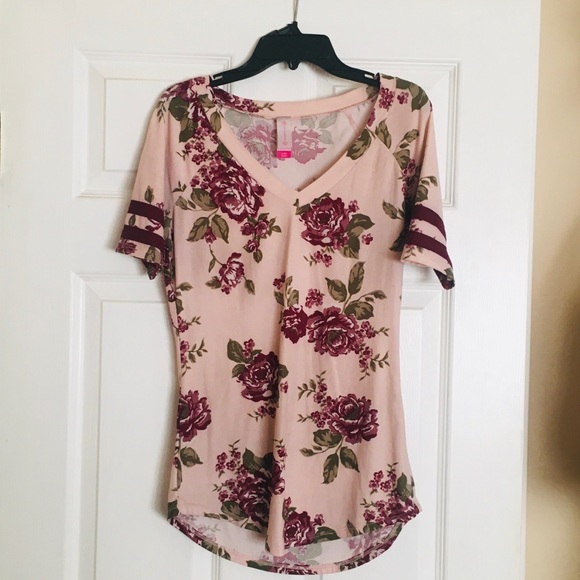 No Boundaries Tops - NO BOUNDARIES FLORAL PINK T-SHIRT